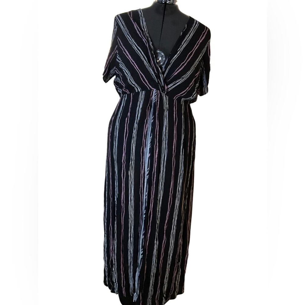 City Chic Maxi Knot Stripe Wrap Dress 18W dark Romance moody beach resort NWT